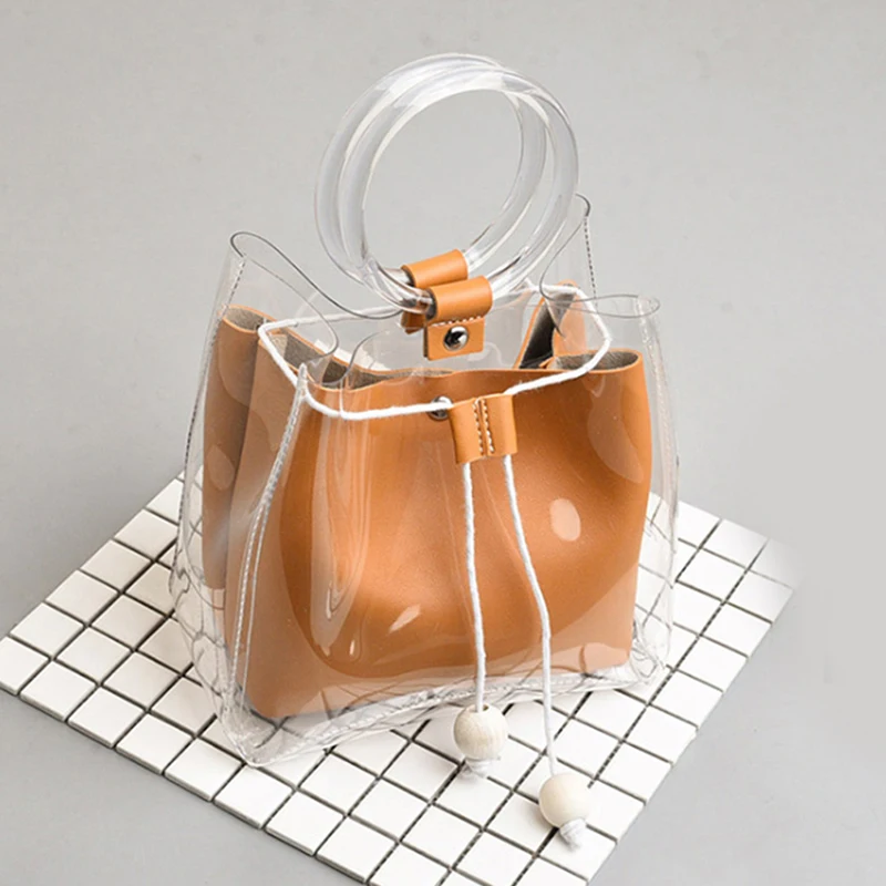 

Fashionable Portable Small Bag 2020 Summer New Transparent Shoulder Bag Simple Pumping With Diagonal Messenger Bucket Bag