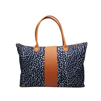 3pcsset luxury navy dots canvas pu leather duffle women tote bag larger capacity handbag cosmetic bag tote for travel dom103185