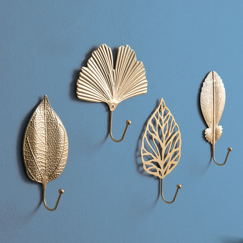 

Art Leaf Shape Hook Creatives Golden Coat Storage Rack Wall Hook Decorative For Home Living Room XH8Z