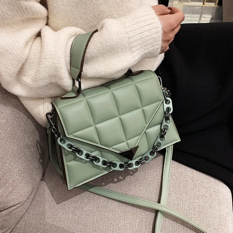 

Womens Small Square Bag 2021 Fashion New Quality PU Leather Women's Handbags Solid Color Lingge Shoulder Messenger Bags