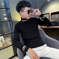 sweater mens high collar winter new sweater korean slim body bottom shirt black sweater trend sweater sweater