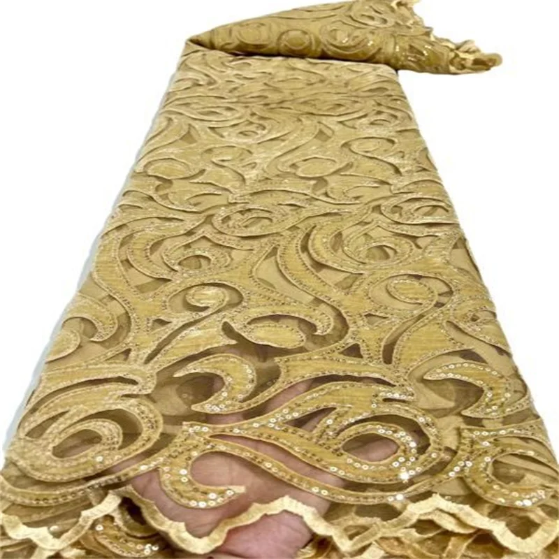 

Золотая новейшая дешевая вышивка, французская Тюлевая кружевная ткань с блестками, белая африканская бархатная кружевная ткань для свадеб...