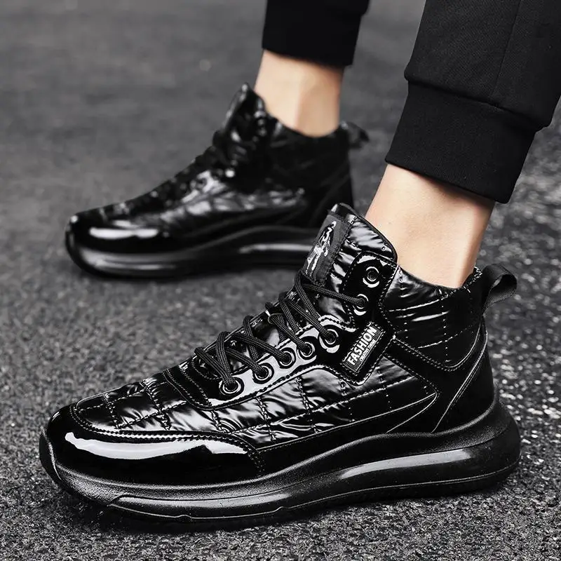 

Autumn Winter Men's Snow Boots Fashion Patchwork Lace Up Male Sneakers Waterproof Non Slip Man Casual Street Shoes Plush Boots