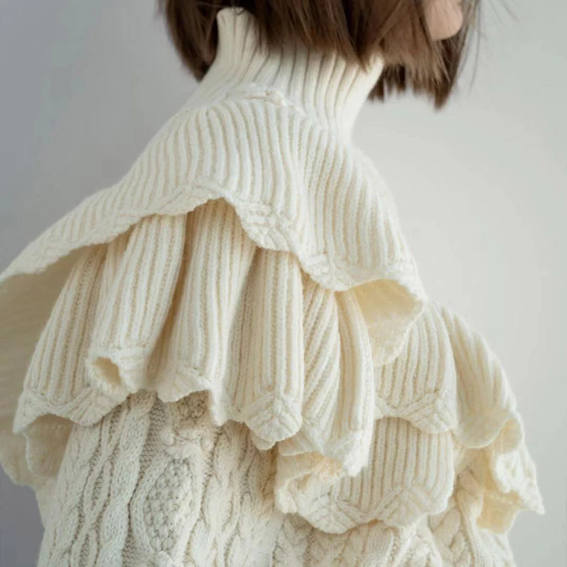 Осенне-зимние короткие женские вязаные пуловеры с высоким воротником свитер