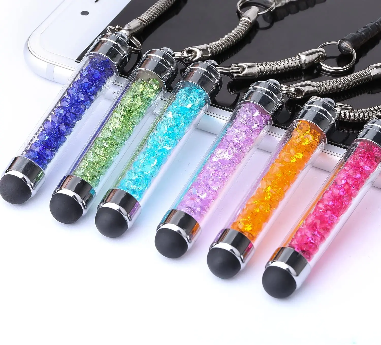 500Pcs/lot Crystal Capacitive Mini Stylus Universal Touch Screen Pen for iPhone Samsung Huawei Android Smart phones iPad iPods