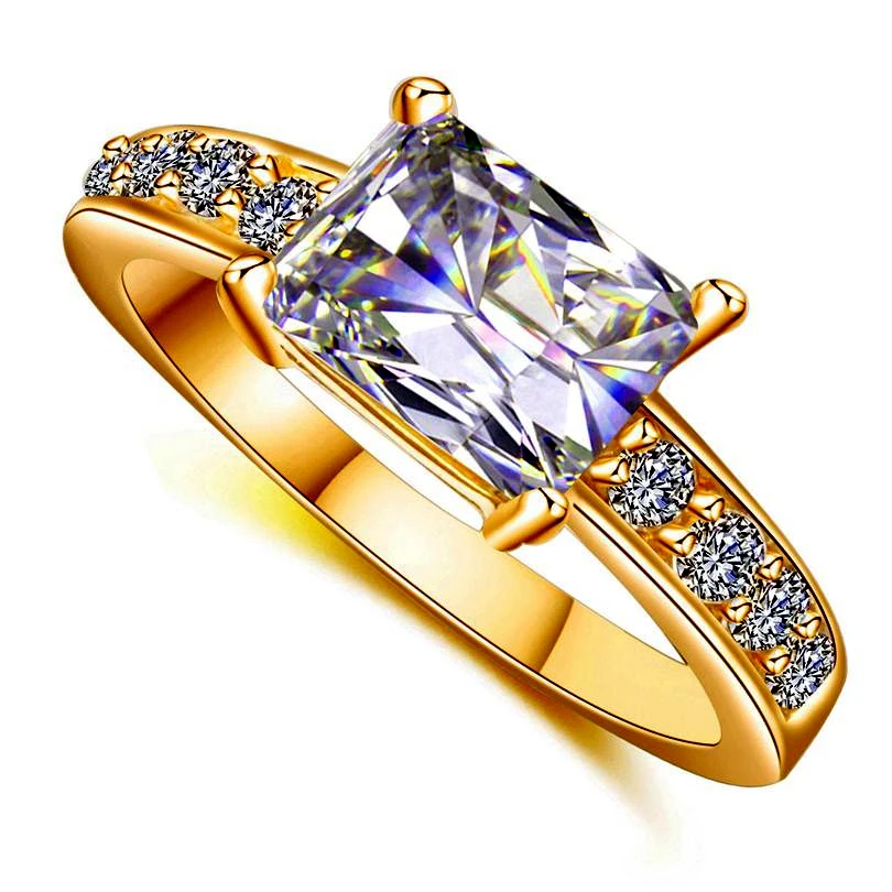 Светильник с синим цирконием квадратное кольцо для женщин золотого цвета