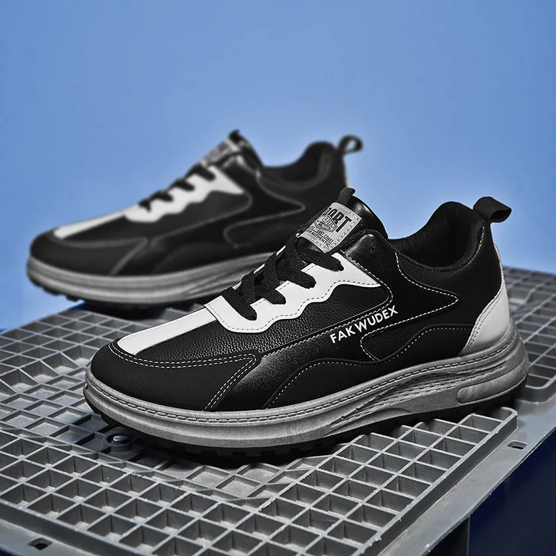 

Autumn and Winter New Men's Shoes PU Casual Men's Sports Shoes Round Toe Lace-up Outdoor Men's Shoes Casual Running Shoes