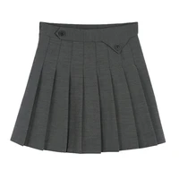 y2k autumn and winter women skirts gray high waist pleated slim black short skirt casual chic buttons elegant a line mini skirts