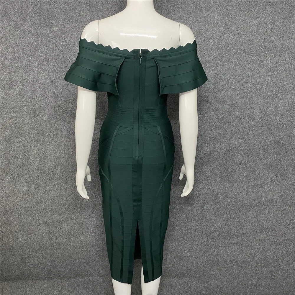 Зеленое женское Бандажное платье HL облегающее вечернее до колен с оборками и