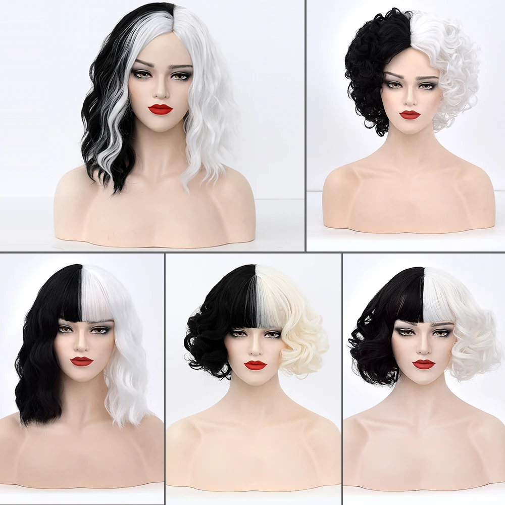 CRUELLA парик косплей парики женские женский Новинка De Vil полубелые получерные