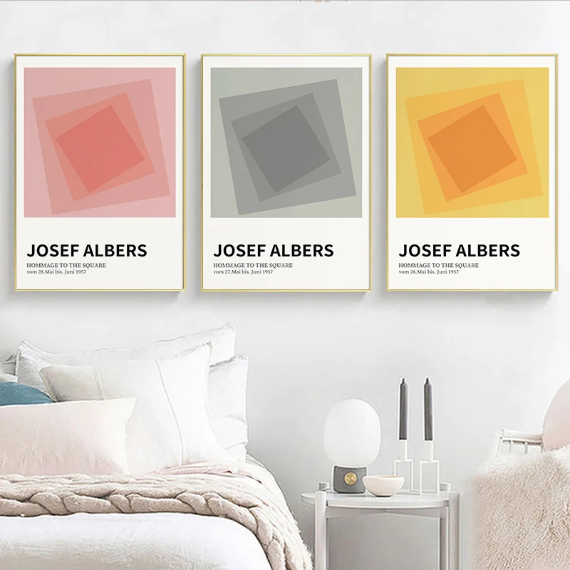 

Josef Albers Abstract Unique Square Exhibition Poster Canvas Painting Print Gallery Wall Art Picture for Living Room Home Decor