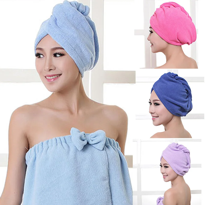 

2 Sizes Lady Turban Quick-drying 1Pcs Bath Towel Dry Hair Hat Thickening Hair Shower Cap Portable Super Absorbent