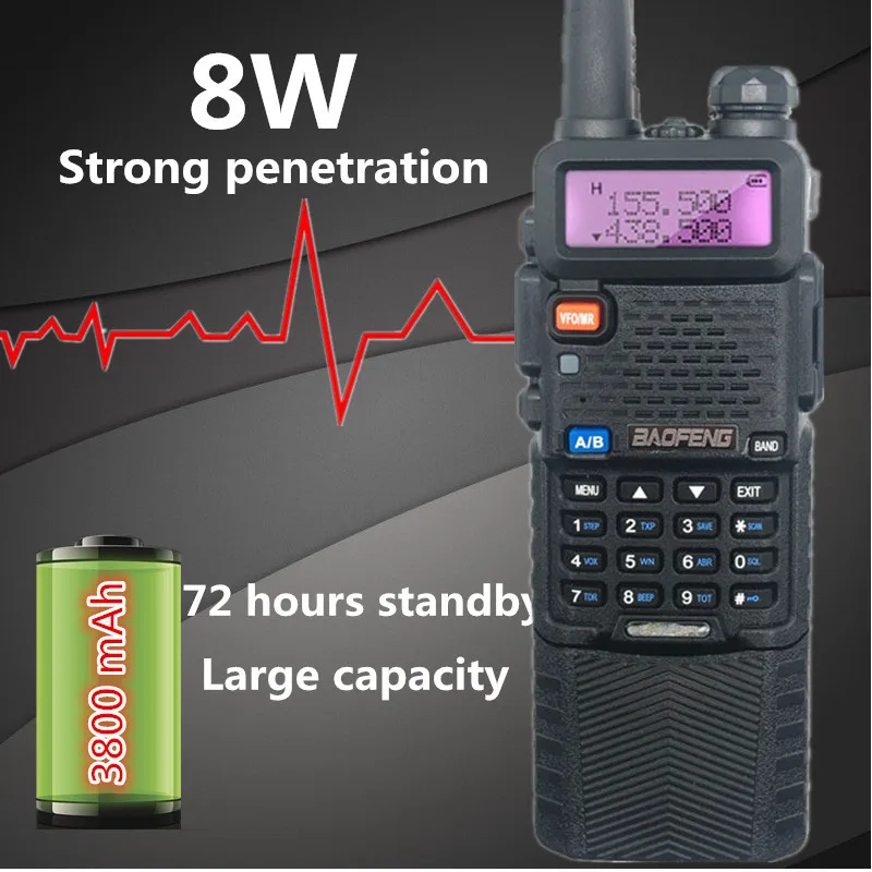 8W High Power Baofeng UV-5R Walkie Talkie Amateur Radio Scanner VHF UHF CB Radio Comunicador USB Woki Toki 3800mAh UV5R Hunting