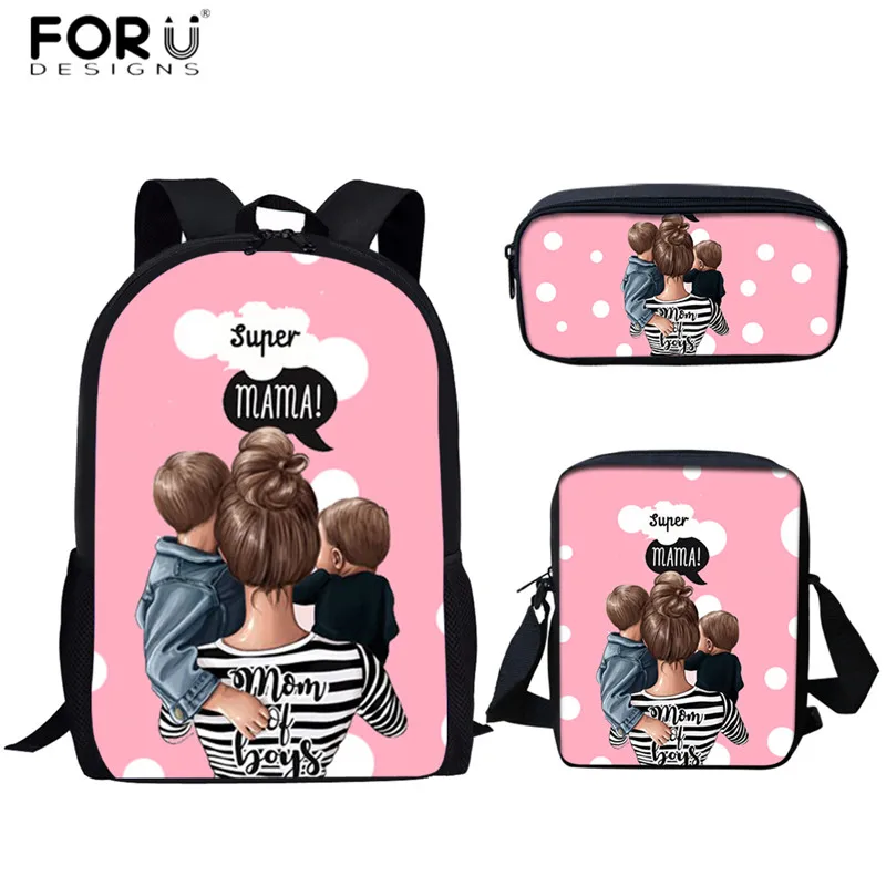 FORUDESIGNS/школьные сумки для супер мамы Harajuku Kawaii рюкзак для детей девочек Повседневный 3 шт. школьные сумки ортопедический рюкзак Mochilas - Цвет: HMA533CEK