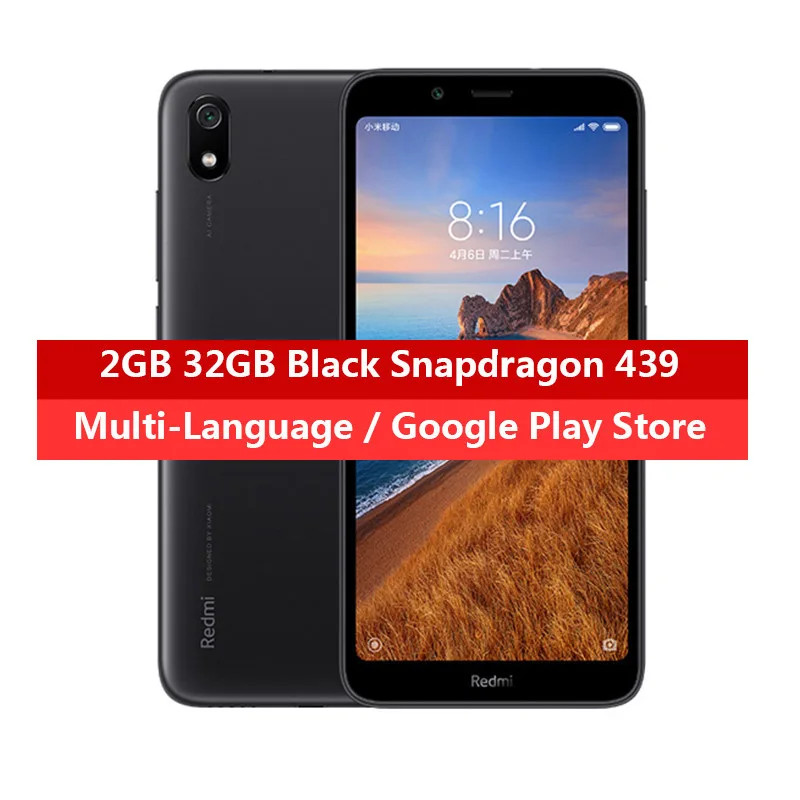 Black 2GB 32GB Смартфон Xiaomi Redmi 7A с глобальной версией, 2 Гб, 32 ГБ, Восьмиядерный процессор Snapdargon 5,45 HD 439, аккумулятор 4000 мА · ч, долгий режим ожидания, мобильный телефон - Цвет: Black 2GB 32GB