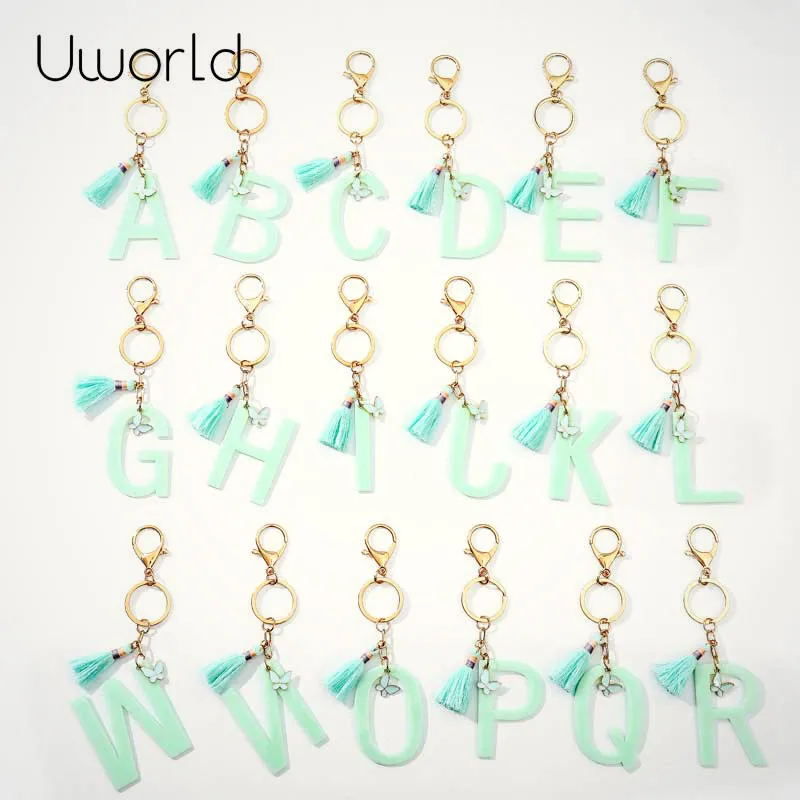 Шарм брелок в форме бабочки для женщин зеленый 26 алфавит кисточка на заказ