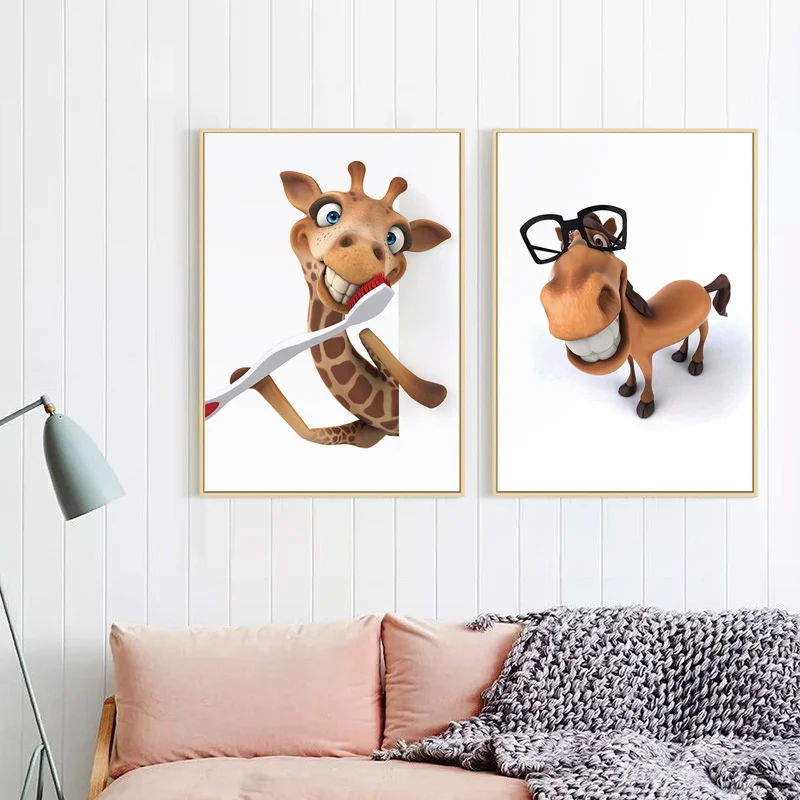 Художественная зона современные милые Мультяшные животные жираф собака лошадь