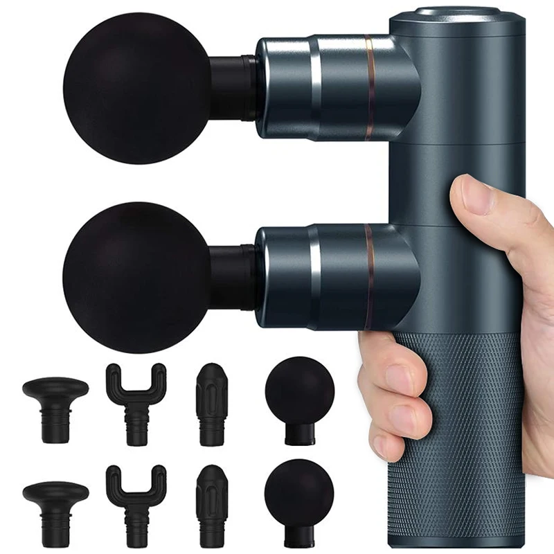 Миниатюрный двухголовый алюминиевый массажный пистолет ударный Массажер для