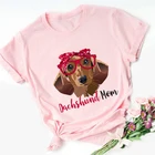 Футболка женская розовая с принтом такса, винтажная тенниска с коротким рукавом, повседневная майка для влюбленных собак, уличная одежда, на лето