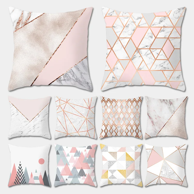 

New Home Pillowcase, Marble Rose Gold Powder Geometric Hug Pillowcase, Peach Skin Cushion, Waist Pillow Pillowcase Wholesale
