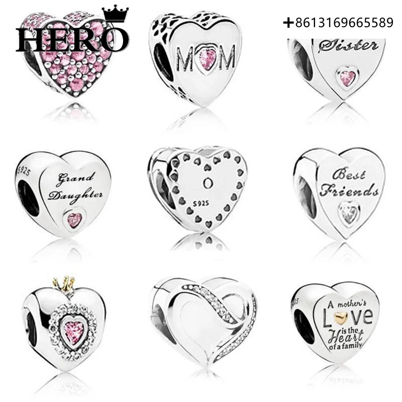 

HERO 100% Стерлинговое Серебро 925 пробы оригинальная копия высокого качества 1:1 множество стилей вырез любовь гравировка бусины логотип Беспла...