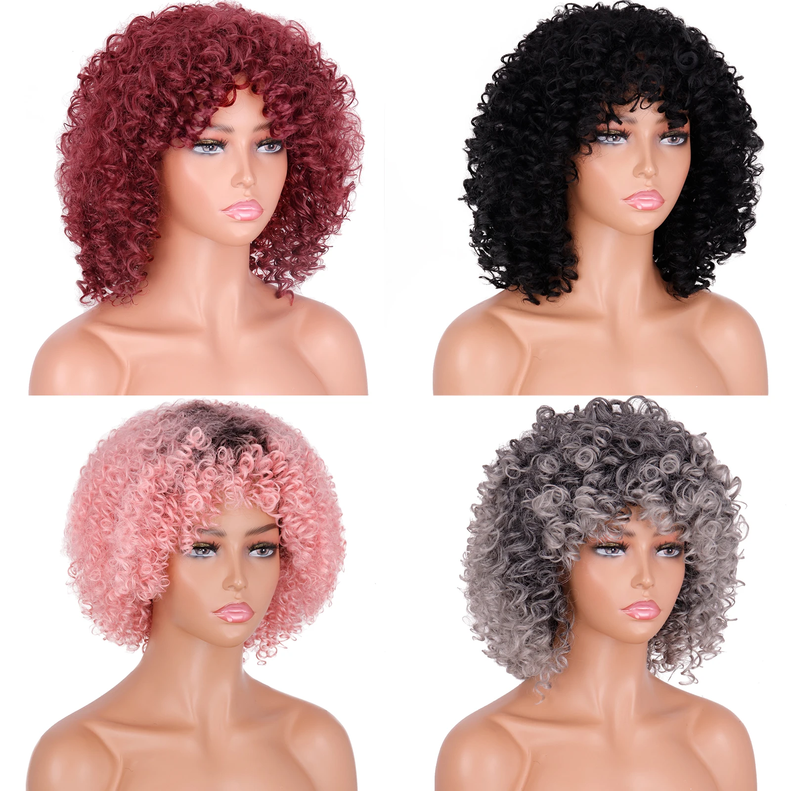 Длинный пушистый кудрявый синтетический парик с челкой подходит для черных и