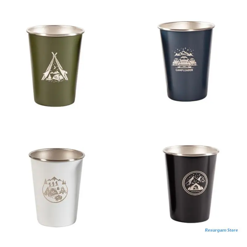 

E5BD 4Pcs Stainless Steel Outdoor Camping Tumbler Cup with Storage Bag Water Beer Mug