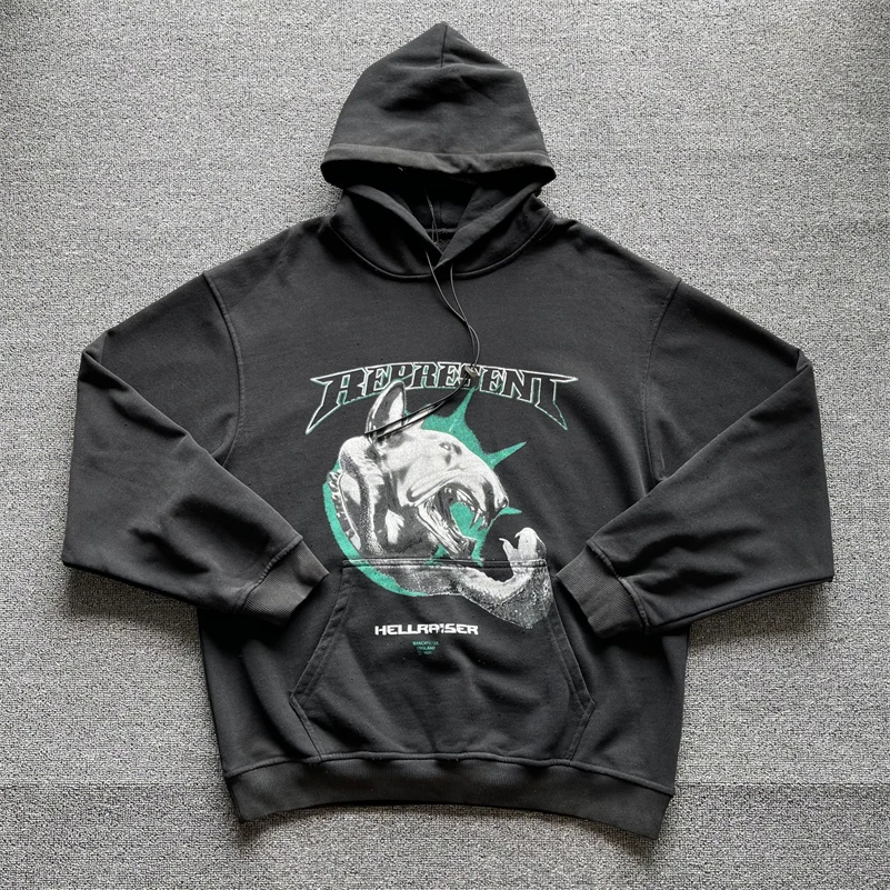 

2021 REPRESENT Hoodie Men Women Superior Quality Vintage Wash Represent Sweatshirts Fierce Dog Cobra Print Print Pullovers