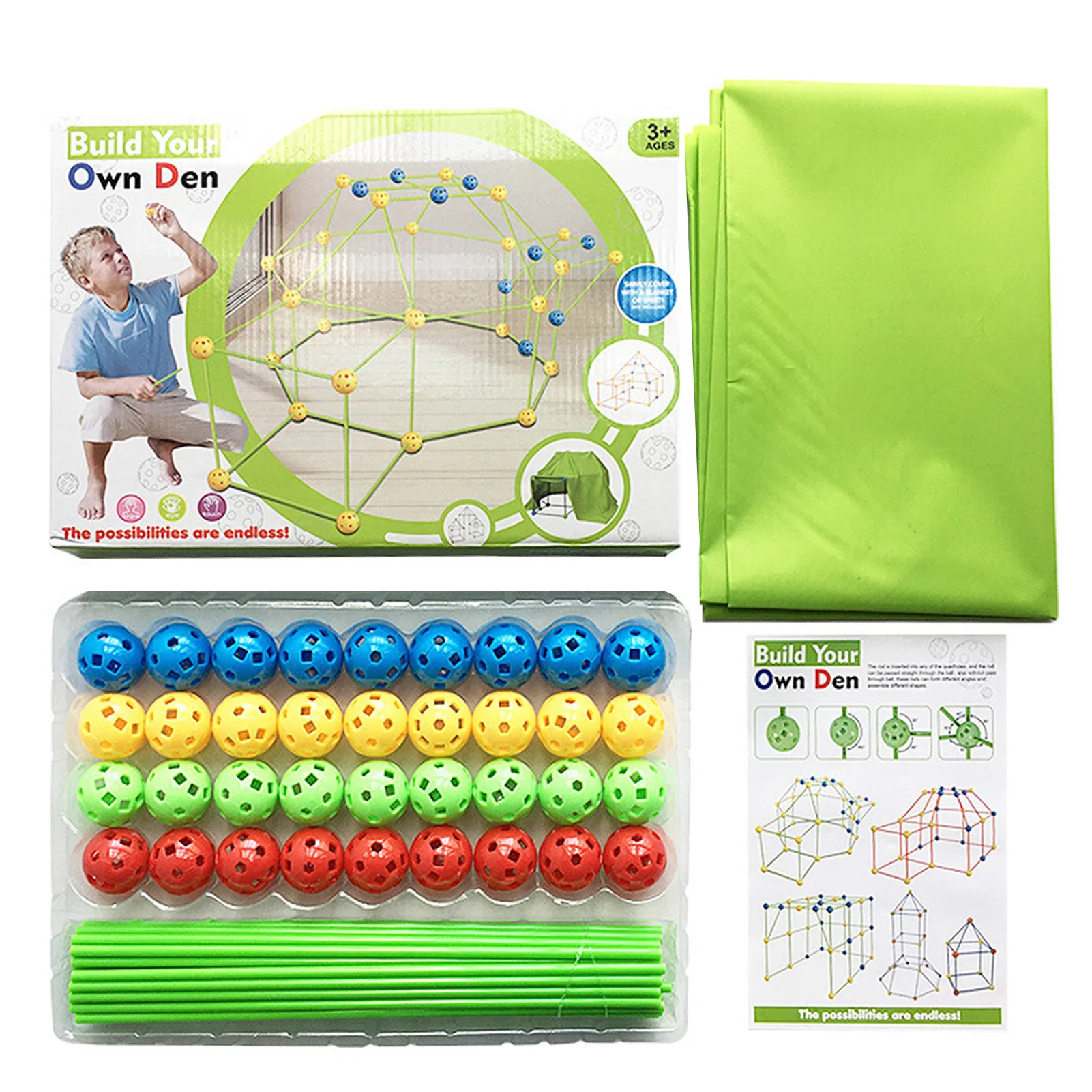 

Детский конструктор «Крепость» из 155 деталей, игрушечная палатка из бисера с 55 шариками и 100 палочками, Детская домашняя палатка «сделай сам...