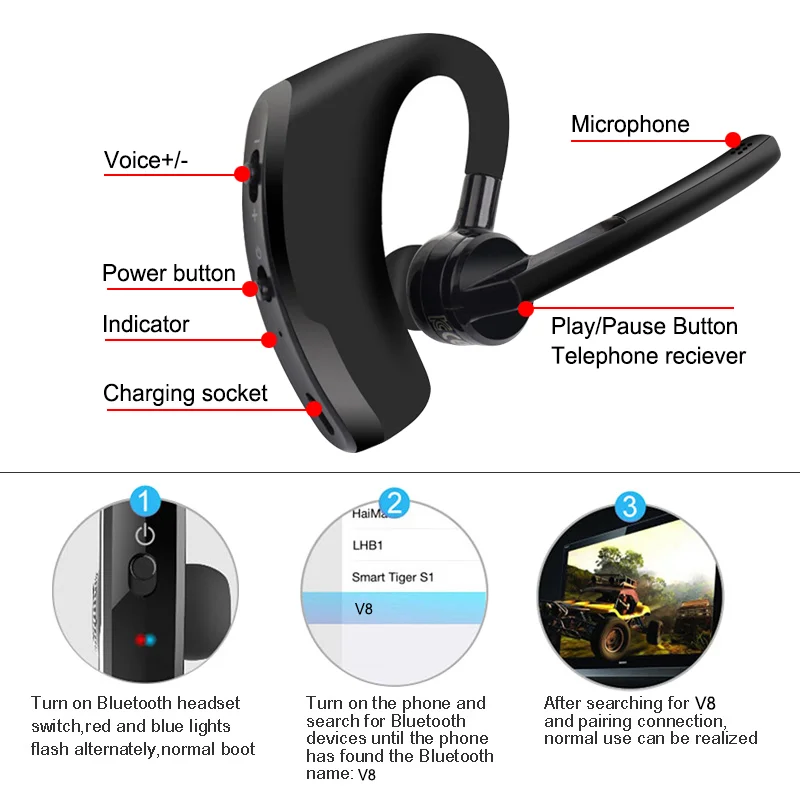 TWS-стереонаушники V8 с микрофоном и поддержкой Bluetooth | Электроника