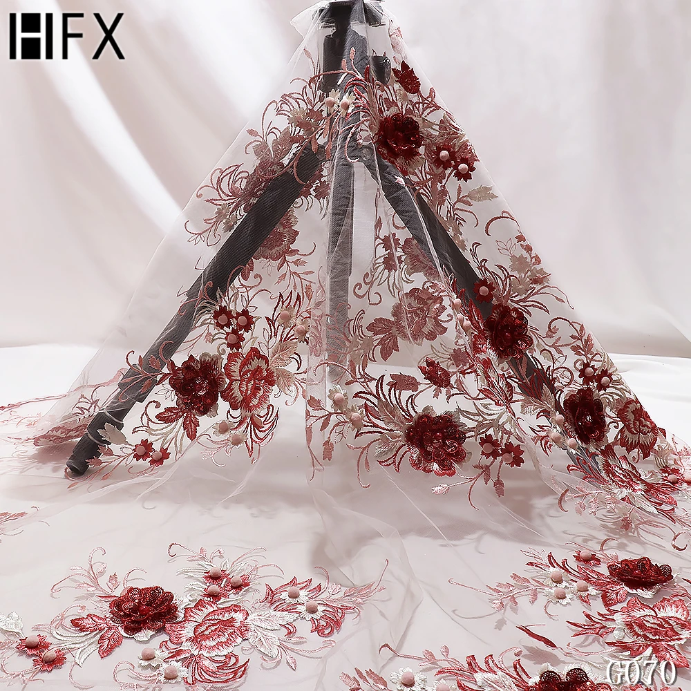 HFX Высокое качество Французский Тюль Кружево роскошный 3d цветок французская Сетка кружево африканский тюль сетка кружево для свадебного платья GC071