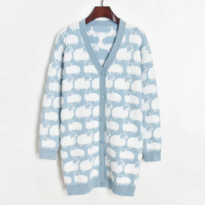 Искусственный норковый кардиган длинный женский Осень зима 2020 овчина жаккард