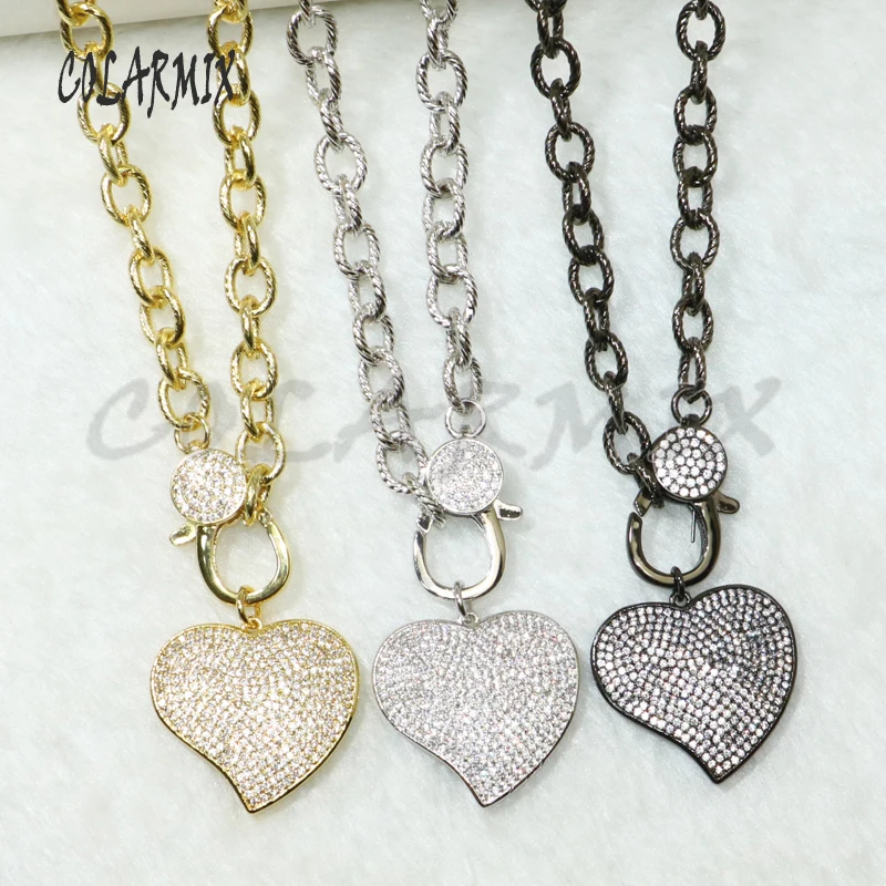 

3 strands Heart pendants necklace Zircon clasp necklace Opened link chain necklace fashion jewelry accessories 50564