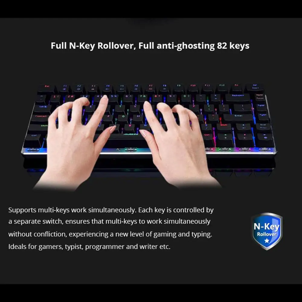 

Ajazz AK33 Mechanical Gaming Keyboard Black / Blue Switch 82 Keys Wired Keyboard for PC Games Ergonomic Cool LED Backlit Design
