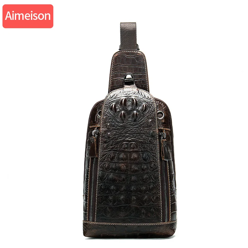 Мужская нагрудная сумка на ремне с пряжкой из натуральной кожи в стиле