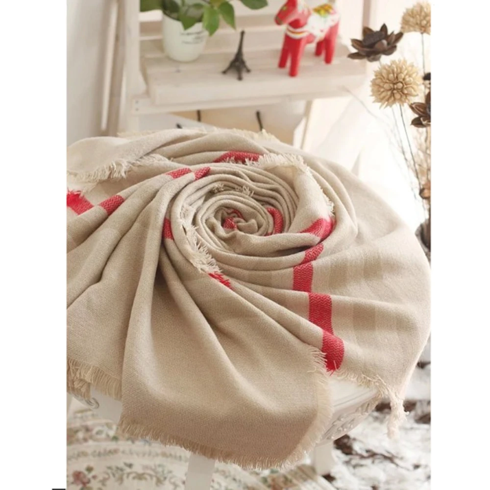 Модный кашемировый шарф-одеяло зимний шарф в клетку из пашмины бежевого цвета