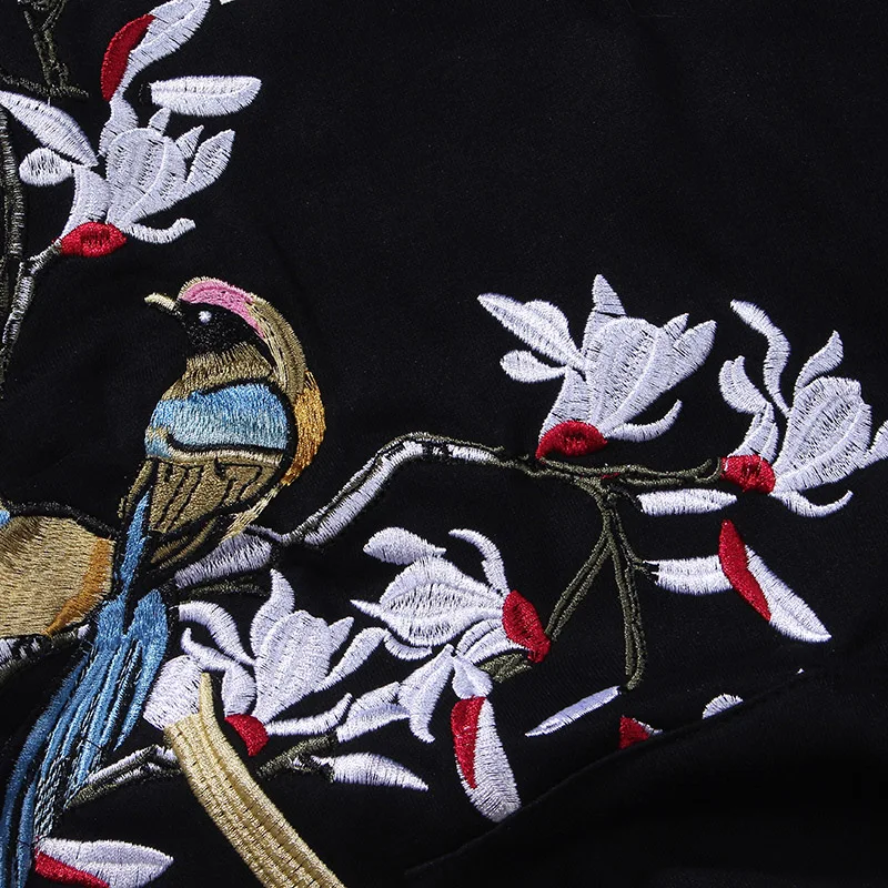 Толстовка с капюшоном вышивкой радужные птицы в цветочек японский Harajuku