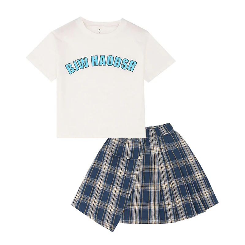 2020 Детская летняя футболка с короткими рукавами для маленьких девочек Топы + юбка