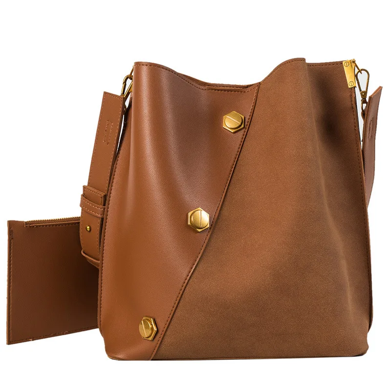 

vintage alligator women shoulder bags designer rivet wide strap crossbody bag luxury leather patchwork large bucket big purses
