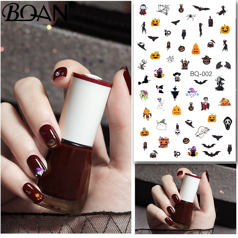 BQAN 3PCS Halloween Nail Design 2021 Sticker for Art Anime Skull Bone Snake Maple Leaf Decals Manicure Decor | Красота и здоровье