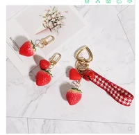 cute girls heart simulation strawberry baking key chain car key pendant couples car key chain