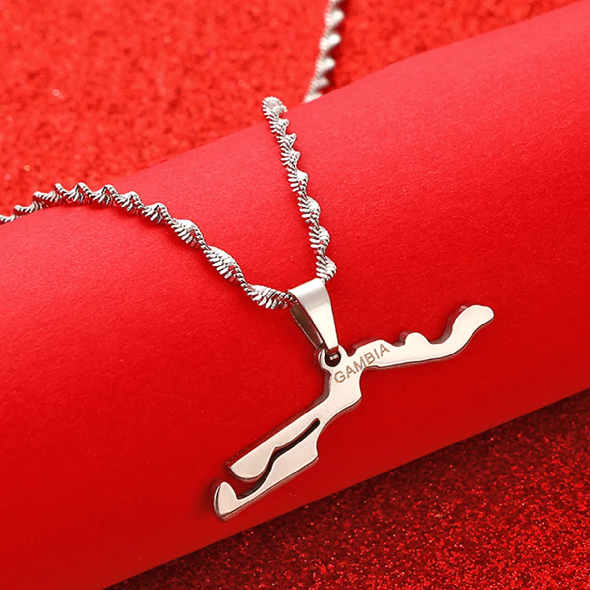 Ожерелье из нержавеющей стали с подвеской флагом и картой гамбии цепочка
