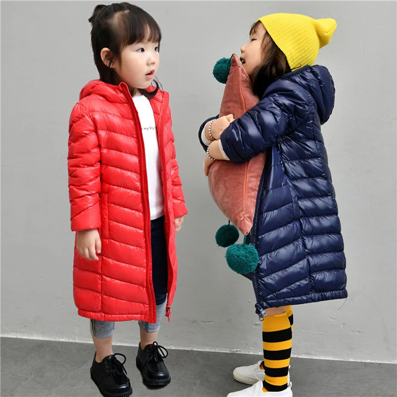 Winter Ultra Light Children's Down Jackets 2022 New Boys Girls Long White Duck Down Hooded Fluffy Coats Kids Clothing Snowsuit