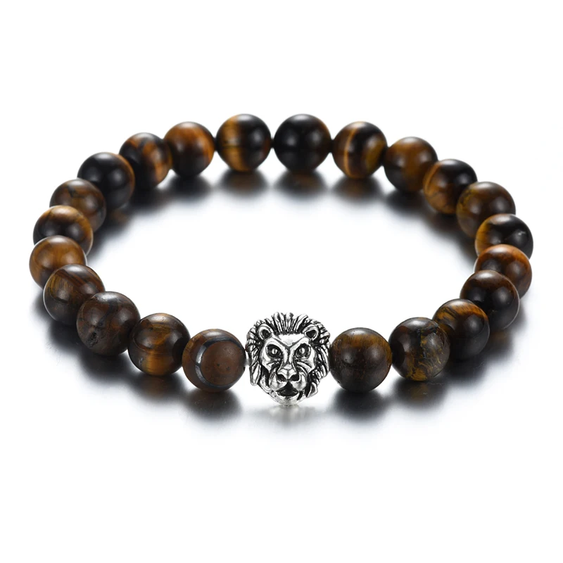 Подвеска Лев мужской классический черный браслет из матового и лавового