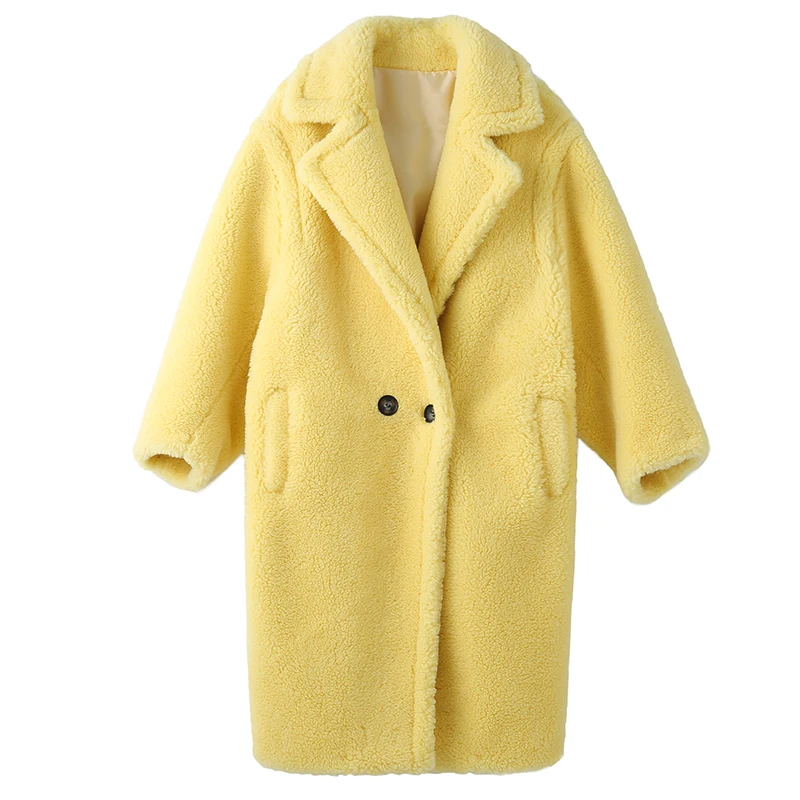 Yellow PUDI, новинка, женская мода, натуральный овечий мех, пальто для девочек, для отдыха, однотонная плюшевая куртка, пальто ct817 - Цвет: Yellow