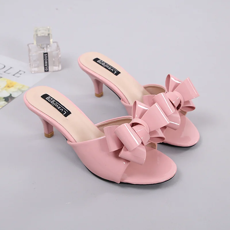 Женские Открытый носок слайды на высоких каблуках 6 см женская летняя шлёпанцы