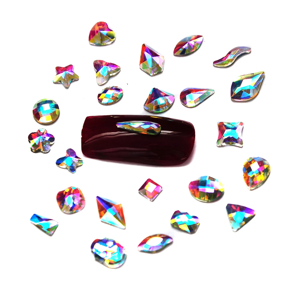 Смешанные кристаллы AB для дизайна ногтей 20 шт. стразы с плоской задней стороной