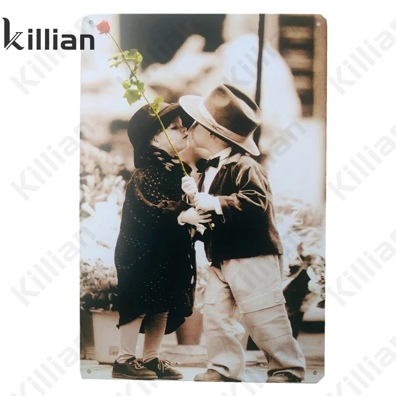 

French Romantic Moment Metal Poster Retro Kid Kiss Picture Metal Plate Modern Bedroom Living Room Shop Wall Metal Plaque Decor