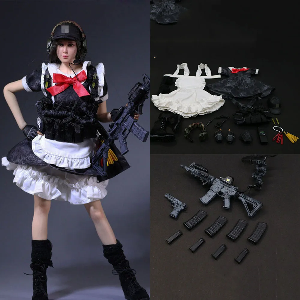 

1/6 Scale Cosplay Female Sexy Black Crepe Camouflage Women Maid Suit Clothes Clothing Set For 12" Action Figure Female Body