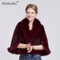 ms minshu natural mink fur poncho fox fur trimmed mink fur coat fox fur collar women outwear sleeveless woven mink fur jacket